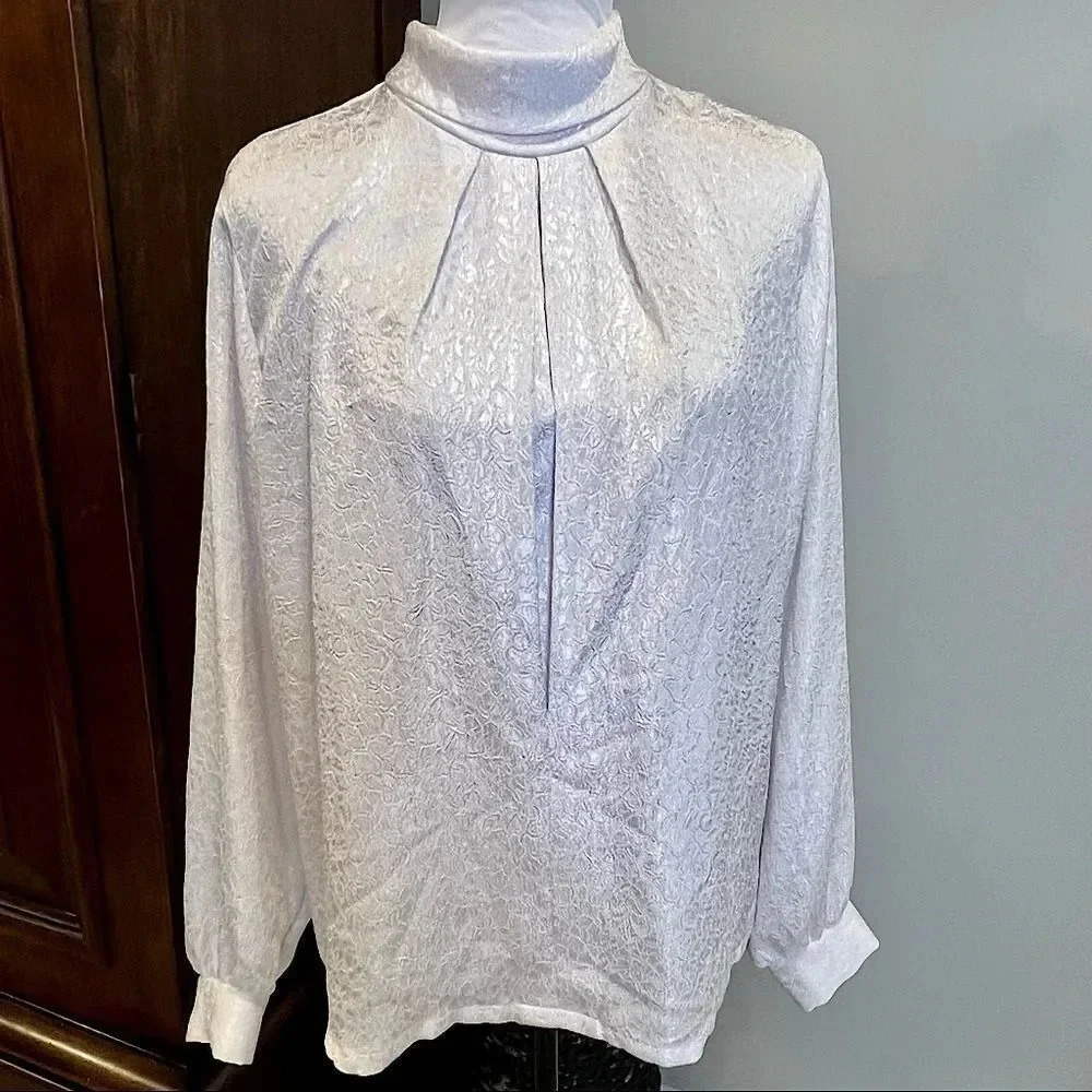 vintage Worthington Essentials MCM mod disco white long sleeve blouse Large